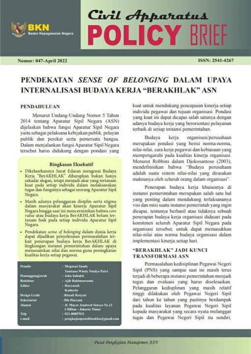 Policy Brief 047-April 2022 - Badan Kepegawaian Negara (BKN RI)